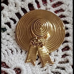 2" Golden Bonnet Brooch Flower Garden Hat